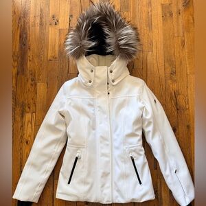 Postcard Elegant White Fox Fur-Trimmed Women's Ski Jacket IT Sz 40; US Sz 4